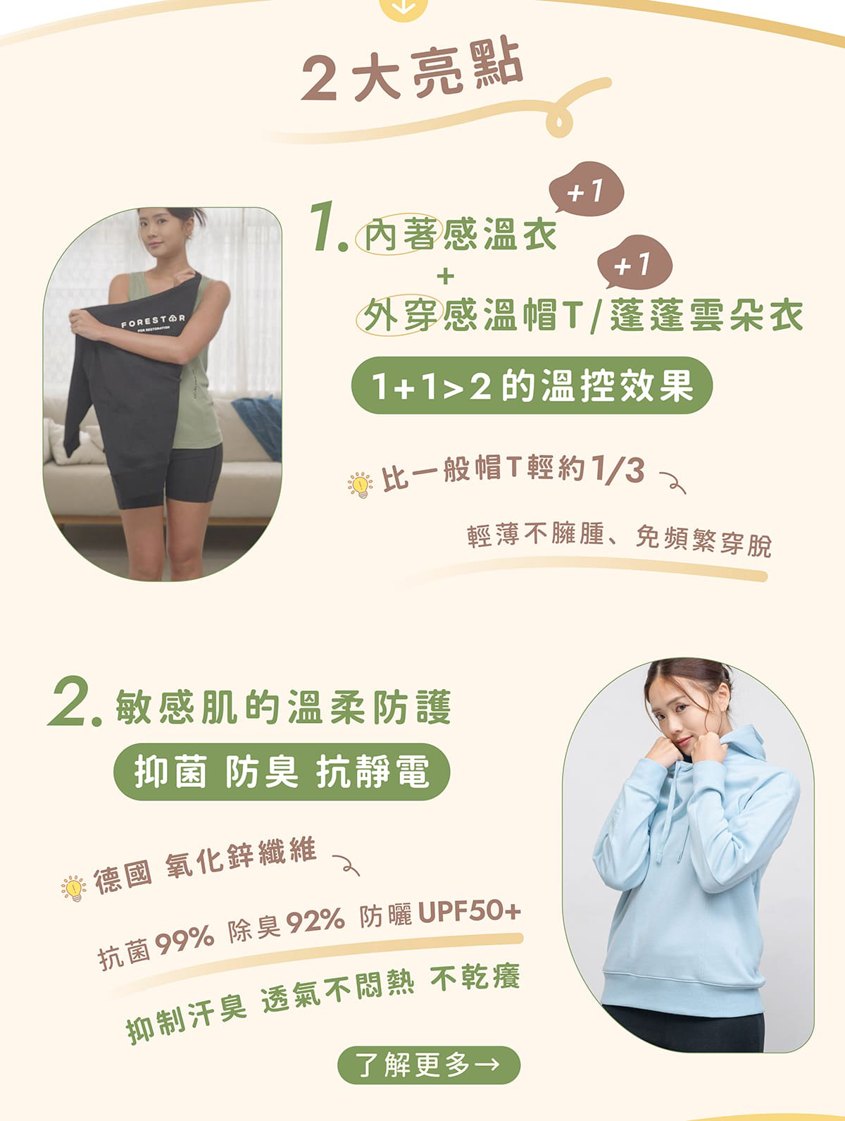 ESCURA感溫機能帽T，輕1/3，輕薄不臃腫，免頻繁穿脫、抑菌、防臭、抗靜電，敏感肌的溫柔防護